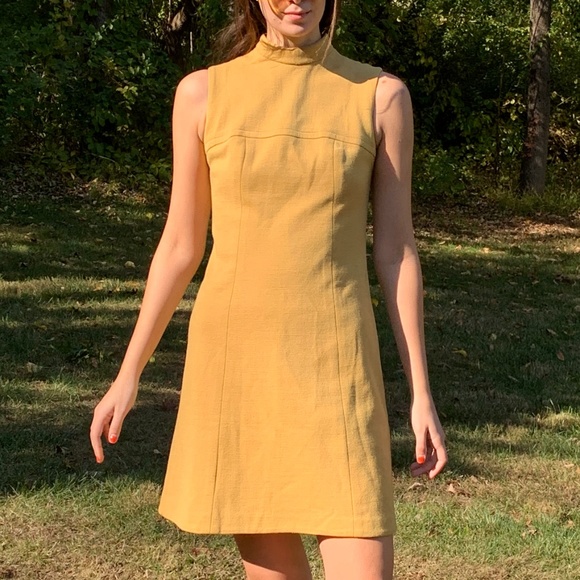 Vintage Dresses & Skirts - Vintage 60's Mustard Yellow Hippie Mod Mini Dress